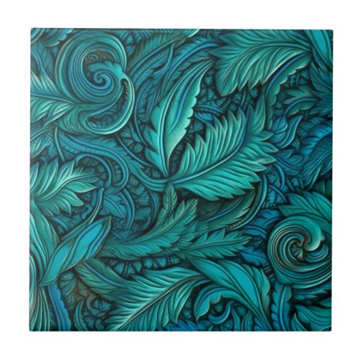 Vintag Türkis Embosses Leder Fliese (Vorderseite)