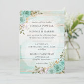 Vintag Türkis Rustikale Rose Hochzeit aus Holz Einladung (Stehend Vorderseite)