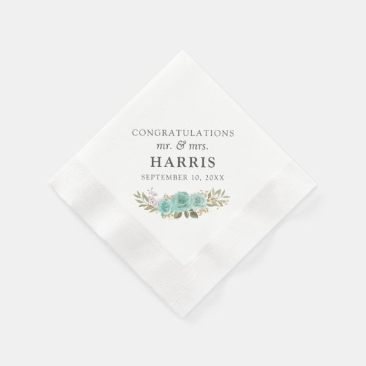 Vintag Türkis Rustikale Rose Hochzeit aus Holz Serviette (Ecke)