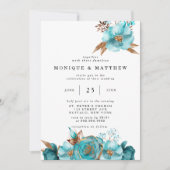 Vintag Türkis und Golden Peony Geometric Einladung (Vorderseite)