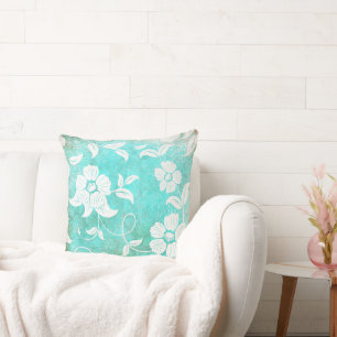 Vintag Türkisblau Weiße Blume Kissen