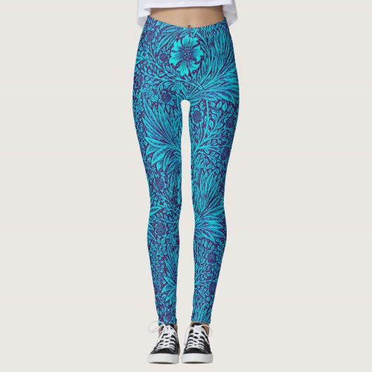 Vintag türkisfarbenes, lila Blumenmuster Leggings (Vorderseite)