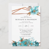 Vintag Turquoise und Golden Peony Geometric Invita Einladung (Vorderseite)