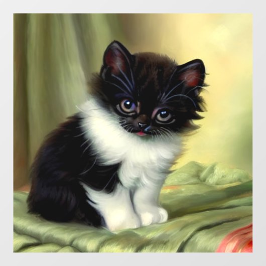 Vintag Tuxedo Kitten Illustration Fensteraufkleber (Blatt)