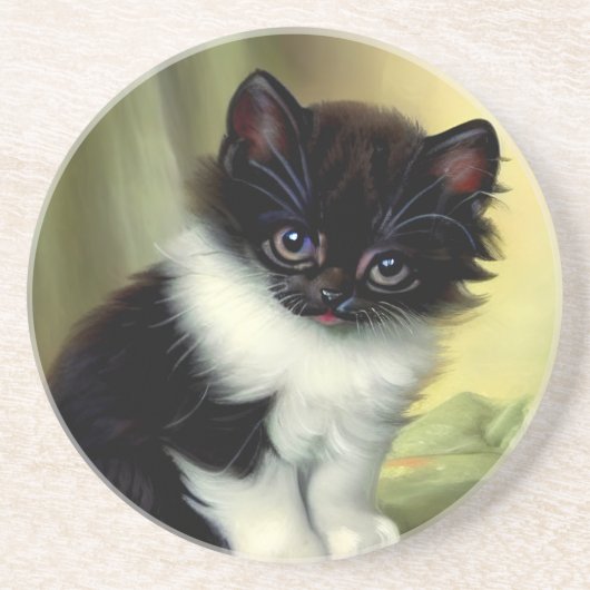 Vintag Tuxedo Kitten Illustration Getränkeuntersetzer (Vorne)