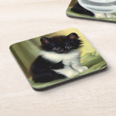 Vintag Tuxedo Kitten Illustration Getränkeuntersetzer (Linke Seite)