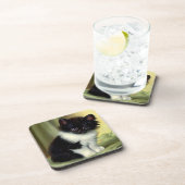 Vintag Tuxedo Kitten Illustration Getränkeuntersetzer (Rechte Seite)
