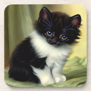 Vintag Tuxedo Kitten Illustration Getränkeuntersetzer