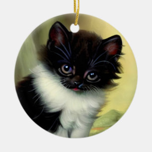 Vintag Tuxedo Kitten Illustration Keramik Ornament