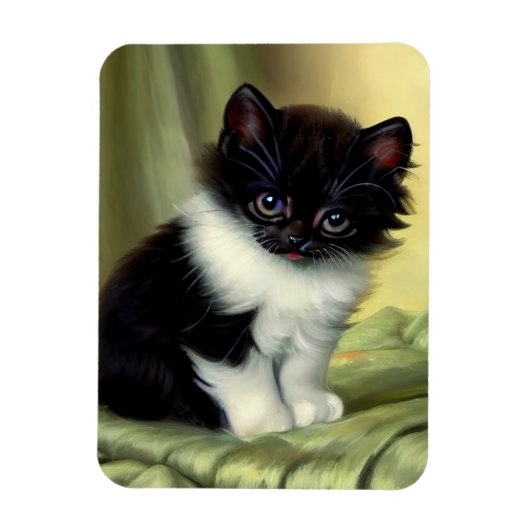 Vintag Tuxedo Kitten Illustration Magnet (Vertikal)
