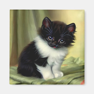 Vintag Tuxedo Kitten Illustration Magnet