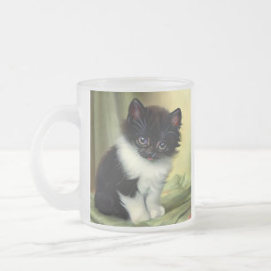 Vintag Tuxedo Kitten Illustration Mattglastasse