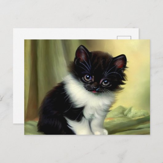 Vintag Tuxedo Kitten Illustration Postkarte (Vorne/Hinten)