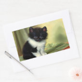 Vintag Tuxedo Kitten Illustration Rechteckiger Aufkleber (Umschlag)