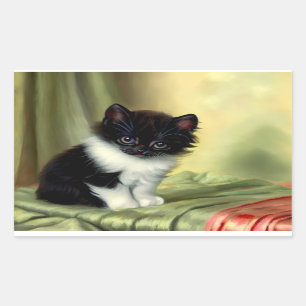 Vintag Tuxedo Kitten Illustration Rechteckiger Aufkleber
