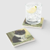 Vintag Tuxedo Kitten Illustration Steinuntersetzer (Seitenansicht)