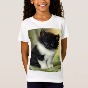Vintag Tuxedo Kitten Illustration T-Shirt