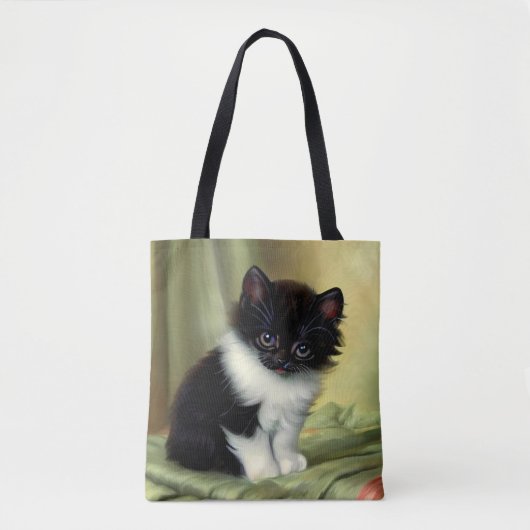 Vintag Tuxedo Kitten Illustration Tasche (Vorderseite)