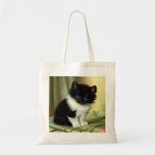 Vintag Tuxedo Kitten Illustration Tragetasche