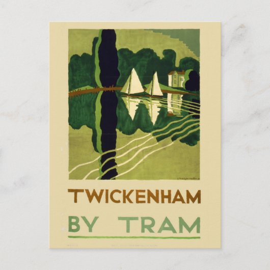 Vintag Twickenham England Tram Travel Postkarte (Vorderseite)