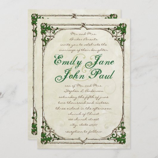 Vintag Twig Ivy Rahmen Hochzeitseinladung Einladung (Vorne/Hinten)