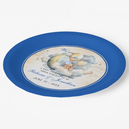 Vintag über der Mond Babydusche Pappteller (Schrägansicht)