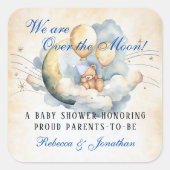Vintag über der Mond Babydusche Quadratischer Aufkleber (Vorderseite)