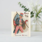 Vintag Uncle Sam Erntedank Greetings Postkarte (Stehend Vorderseite)