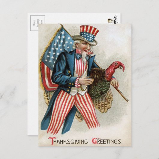 Vintag Uncle Sam Erntedank Postkarte (Vorne/Hinten)