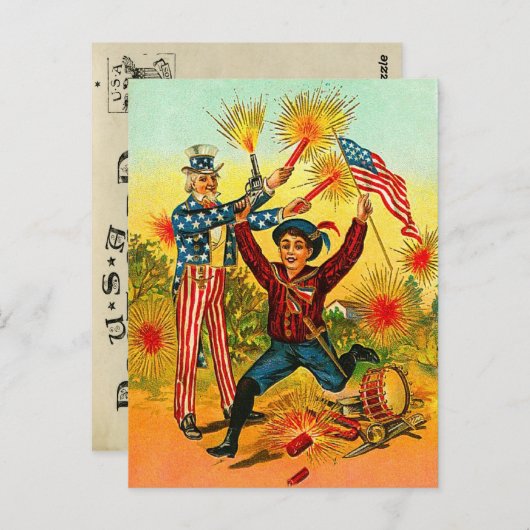 Vintag Uncle Sam Fireworks Postkarte (Vorne/Hinten)