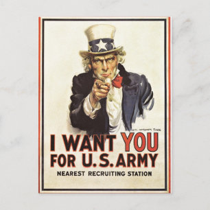 Vintag Uncle Sam I Woll You WWI Propaganda USA Postkarte