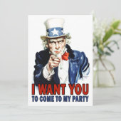 Vintag Uncle Sam - Komm zu meinem Party Einladung (Stehend Vorderseite)