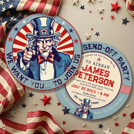 Vintag Uncle Sam Military geht weg Party Circle Einladung