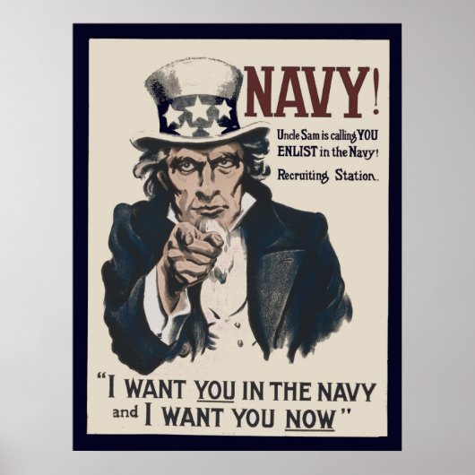 Vintag Uncle Sam Navy WW1 Rekrutierung Poster (Vorne)