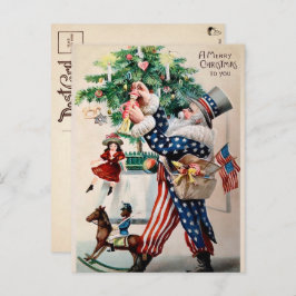 Vintag Uncle Sam Santa Decoration Weihnachten Postkarte