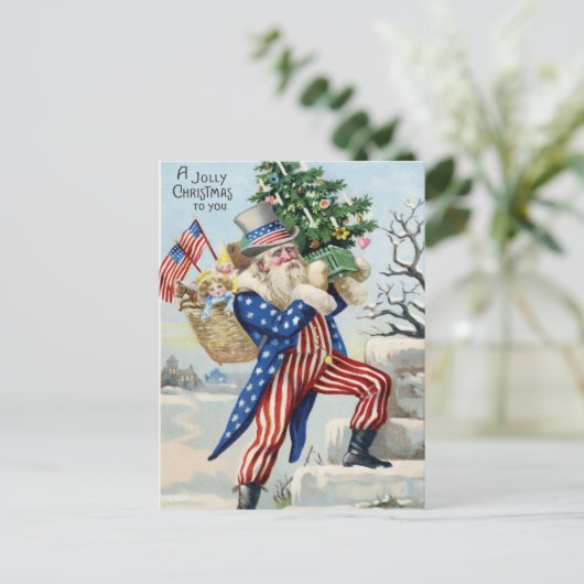 Vintag Uncle Sam Santa Weihnachtskarte Postkarte (Stehend Vorderseite)