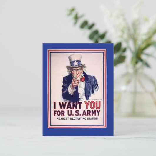 Vintag Uncle Sam War Postcard Postkarte (Stehend Vorderseite)