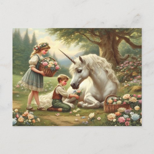 Vintag Unicorn Viktorianisch Postkarte (Vorderseite)