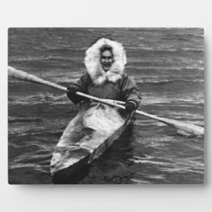 Vintag USA Alaska eskimo und sein Kajak 1970 Fotoplatte
