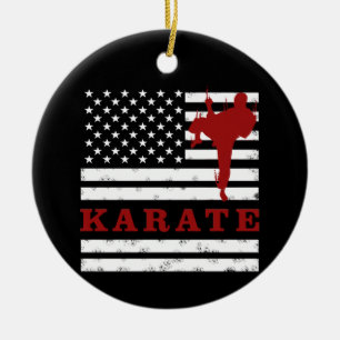 Vintag USA Red White Karate American Flag Keramik Ornament