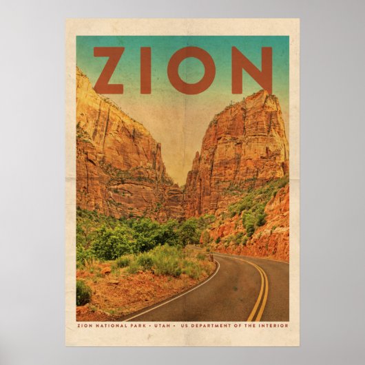 Vintag Utah Zion National Park Travel Poster (Vorne)