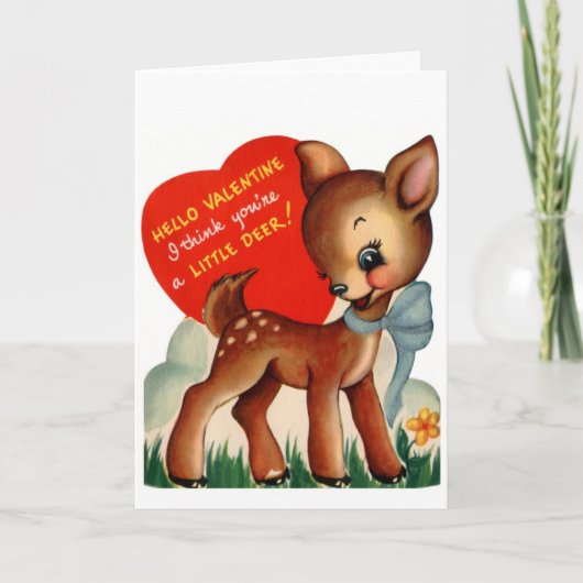 Vintag Valentine Baby Deer Feiertagskarte (Vorderseite)
