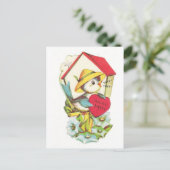 Vintag Valentine Bird House Feiertagspostkarte (Stehend Vorderseite)