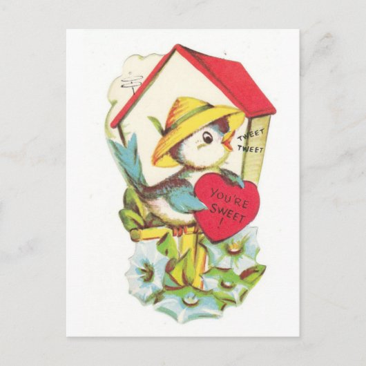 Vintag Valentine Bird House Feiertagspostkarte (Vorderseite)