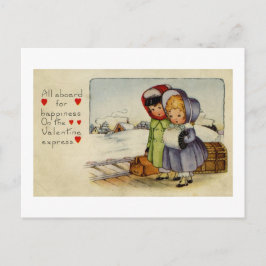 Vintag Valentine Card Zwei Girls für den Zug gewar Feiertagspostkarte
