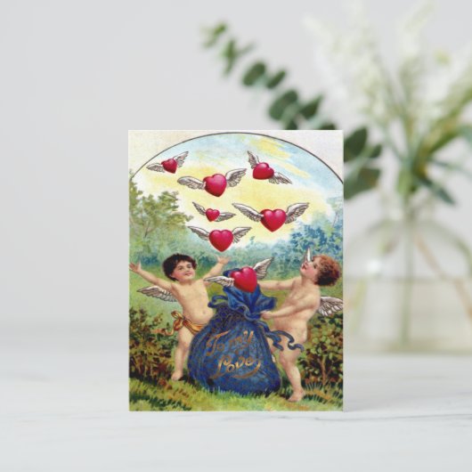 Vintag Valentine Cherubs Feiertagspostkarte (Stehend Vorderseite)