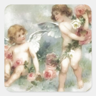 Vintag Valentine Cherubs Quadratischer Aufkleber
