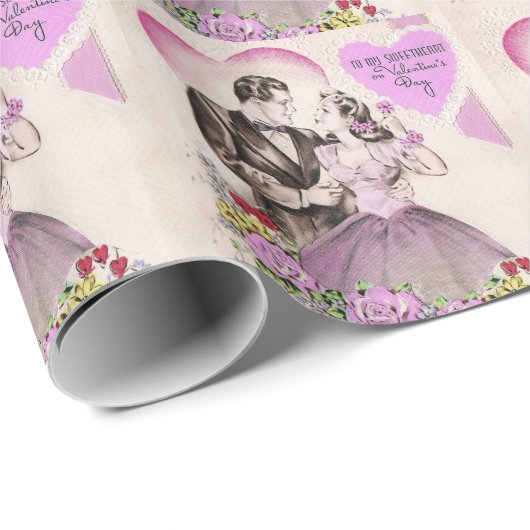 Vintag Valentine Couple Geschenkpapier (Rolleneckpunkt)