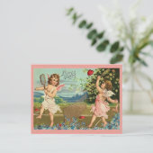 Vintag Valentine Cupid Postkarte (Stehend Vorderseite)