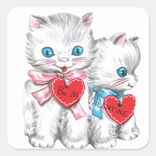 Vintag Valentine Kittens Quadratischer Aufkleber (Vorderseite)